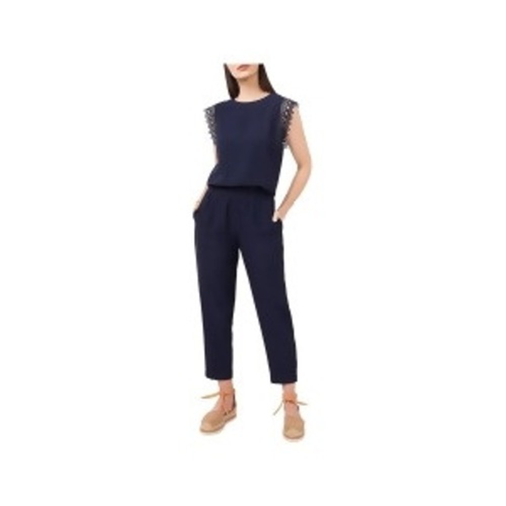 201. VINCE CAMUTO Navy Lace Back Keyhole  Cap Sleeve Round Neck Top Size Small